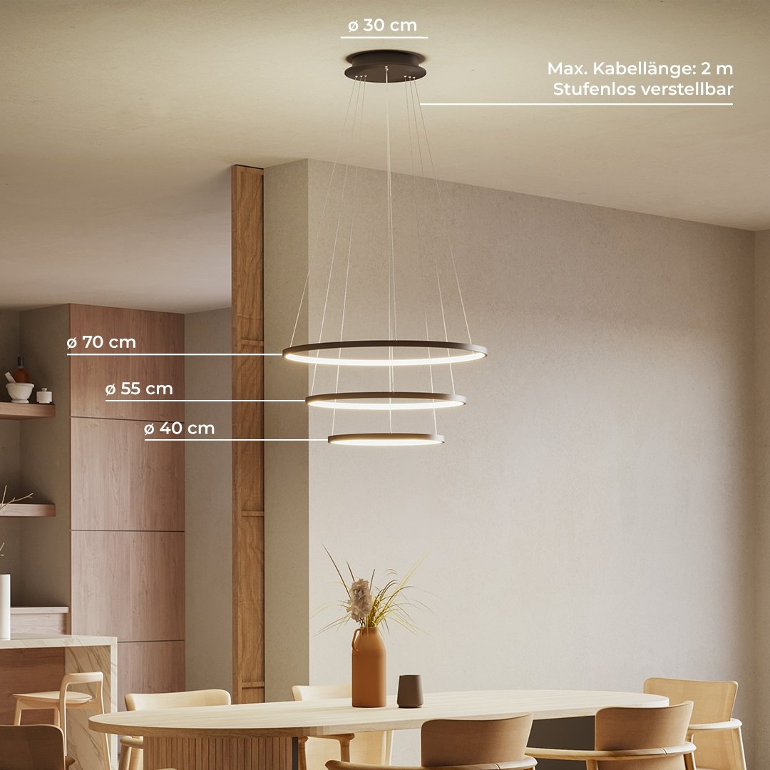 Deckenleuchte: Neona | Kreise, Anpassbar, Individuell Dimmbar, 3 – LED-Technologie Pendelleuchte Aluminium