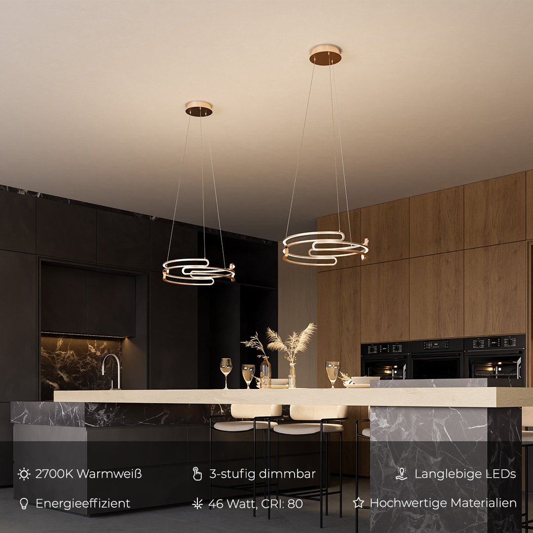 Neona & Ideal – Metallisch-Gold/Schwarz LED-Pendelleuchte für Dimmbare Küche in - Wohnzimmer