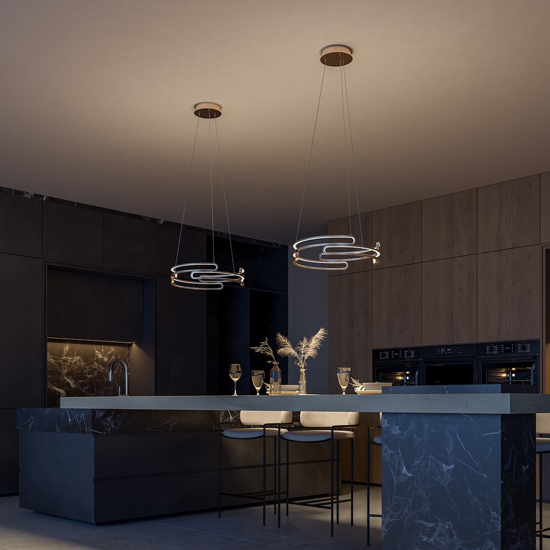 Dimmbare LED-Pendelleuchte Küche Neona - für Wohnzimmer – in Metallisch-Gold/Schwarz & Ideal